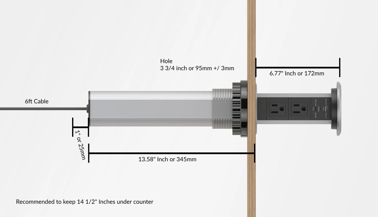 Dimensions for Pop Up Receptable V3 Range