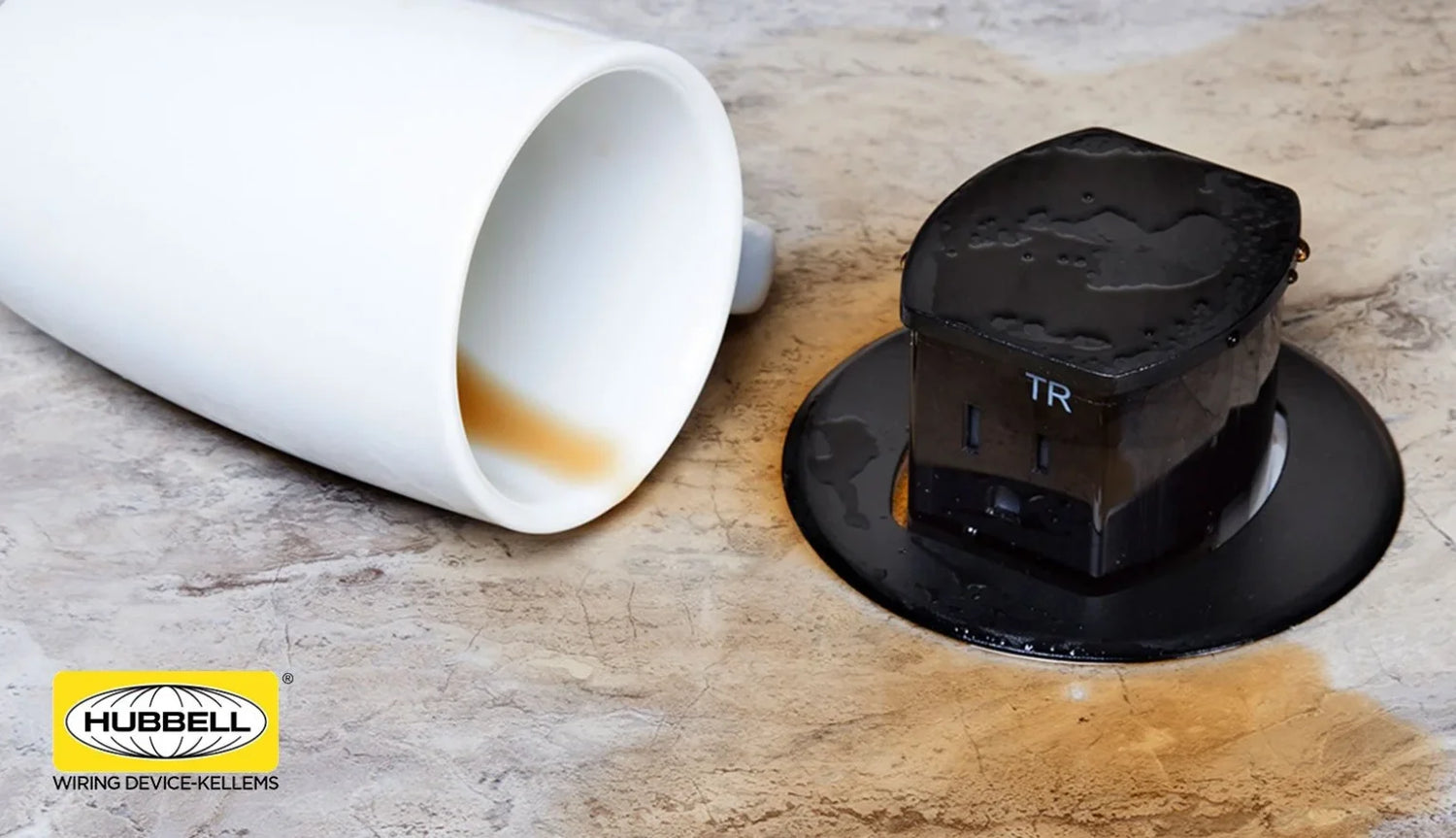 Hubbell Countertop Receptacle Spill Proof Demo Image