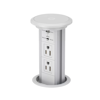 V3CW: White Motorized Pop Up Outlet with USB