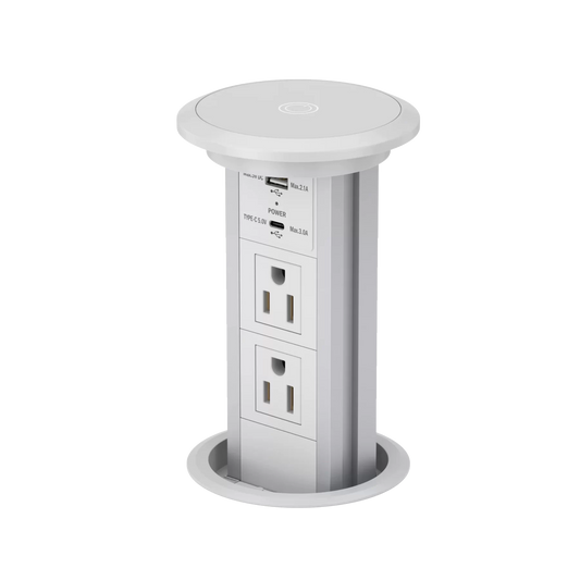 V3CW: White Motorized Pop Up Outlet with USB