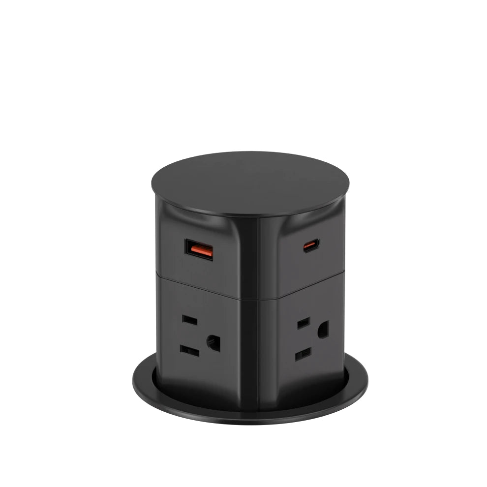 V15: Quad-Sided Black Pop Up Outlet with USB and Qi