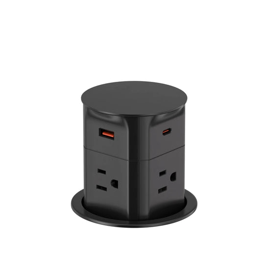V15: Quad-Sided Black Pop Up Outlet with USB and Qi