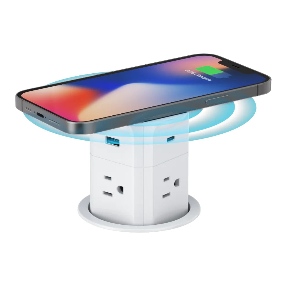 V15: Quad-Sided Pop Up Outlet with USB and Qi