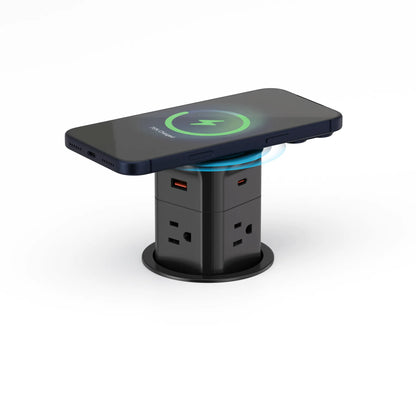 V15: Quad-Sided Black Pop Up Outlet with USB and Qi