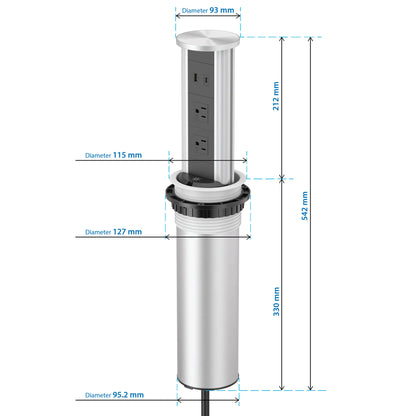 V16S: Silver Pop Up Outlet with Light & 65w USB-C