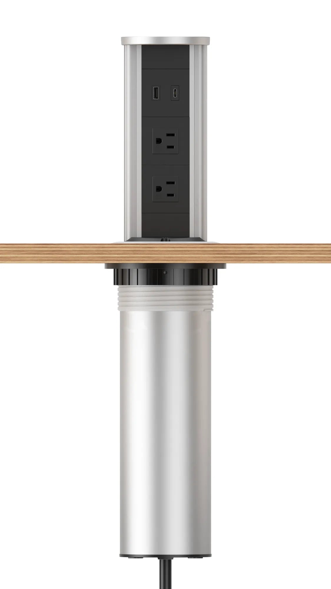 V16S: Silver Pop Up Outlet with Light & 65w USB-C