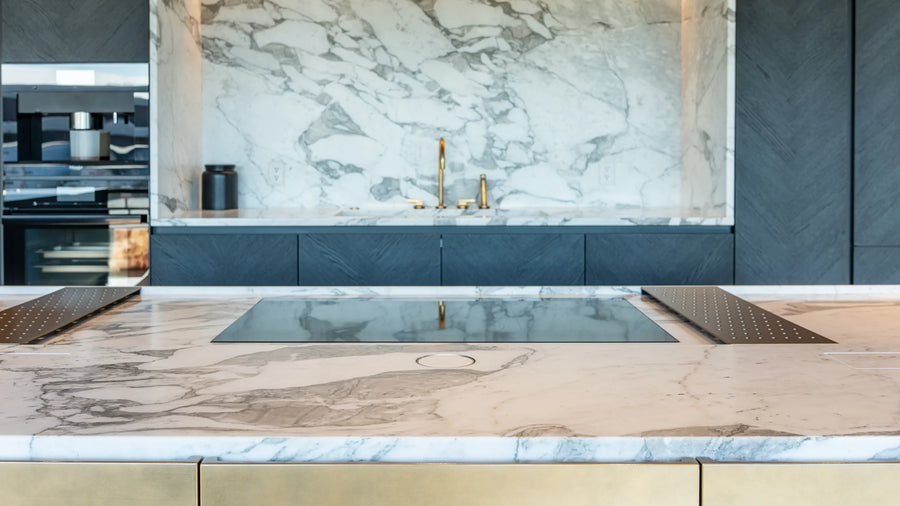 Silver Point Pod closed flush with a marble kitchen island