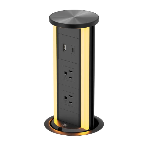 V16B: Black Pop Up Outlet with Light & 65w USB-C
