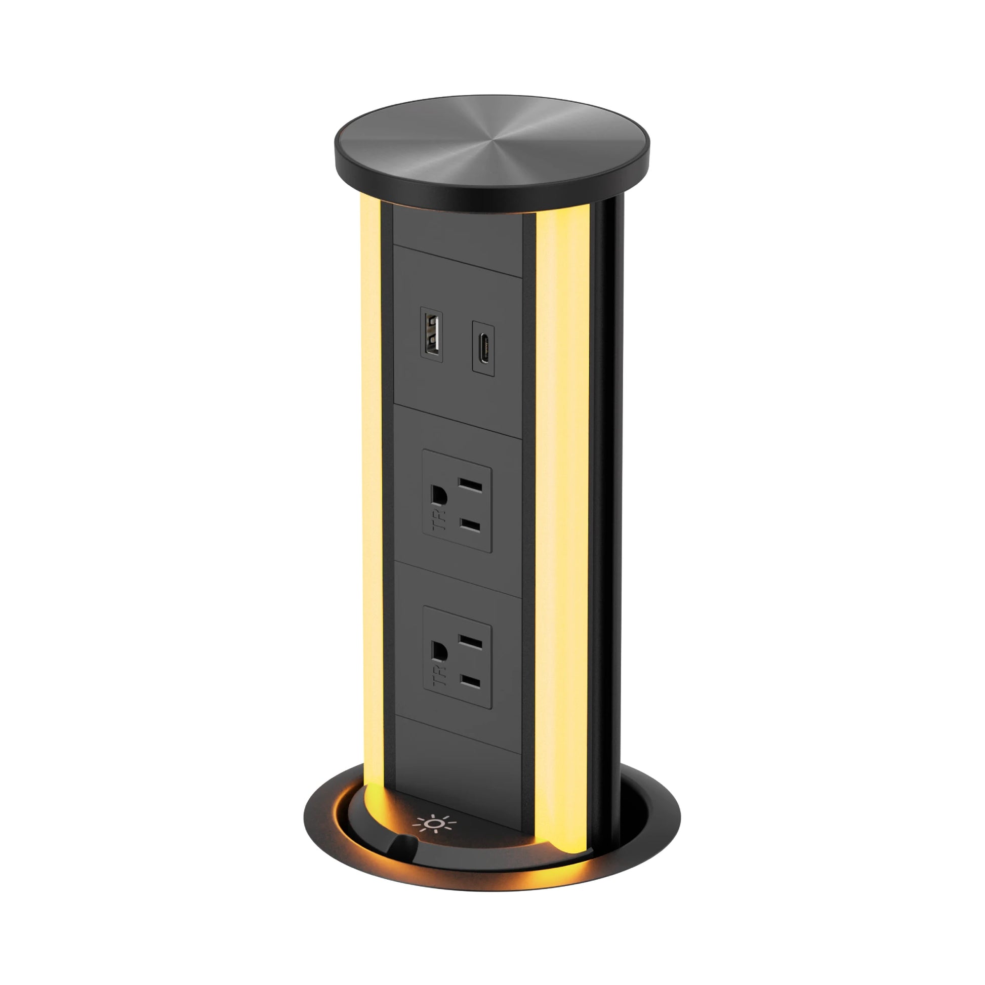 V16B: Black Pop Up Outlet with Light & 65W USB-C