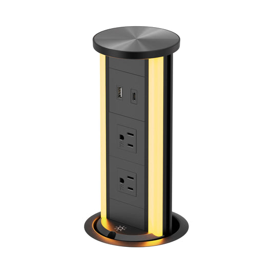 V16B: Black Pop Up Outlet with Light & 65W USB-C