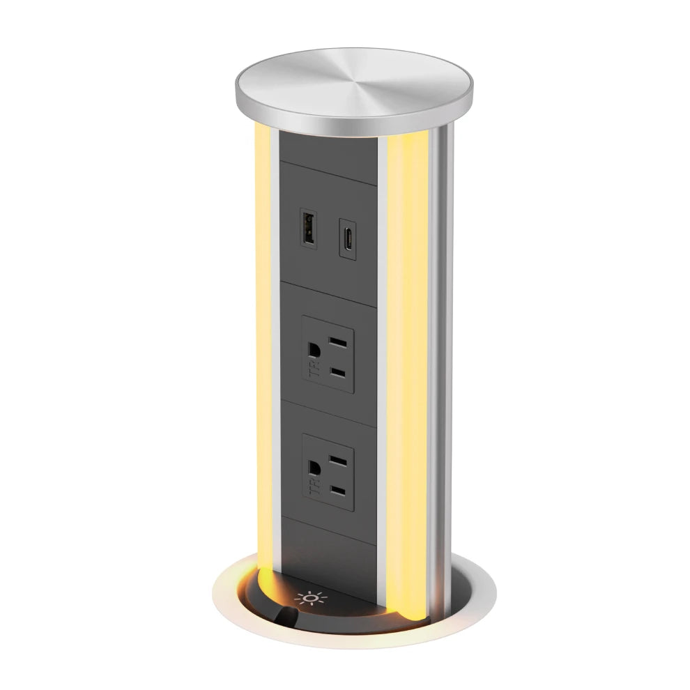 V16S: Silver Pop Up Outlet with Light & 65w USB-C