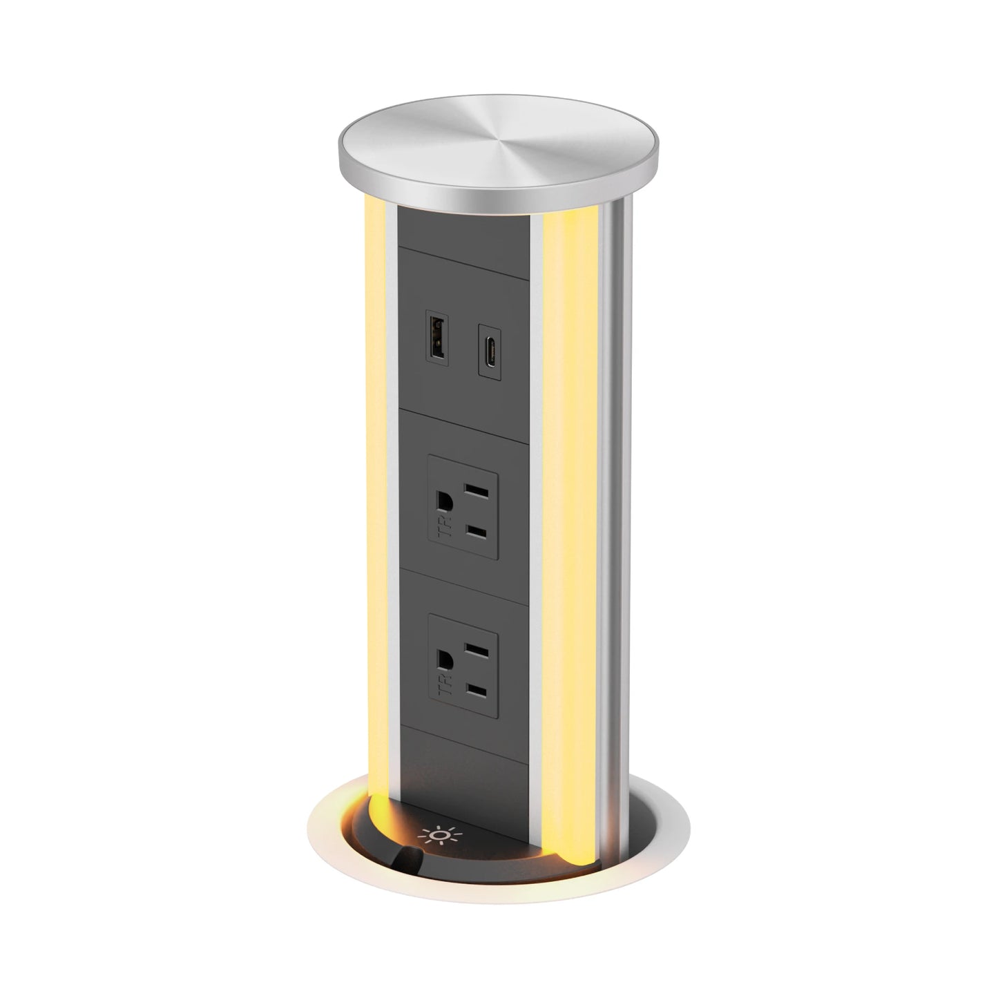 V16S: Silver Pop Up Outlet with Light & 65W USB-C