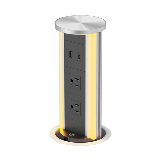 V16S: Silver Pop Up Outlet with Light & 65W USB-C